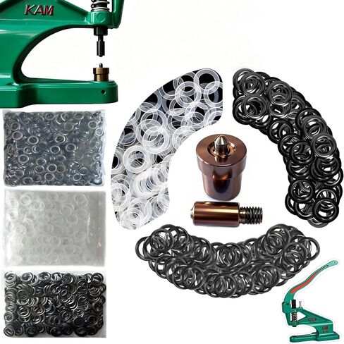 حلقة معدنية بقالب 1/8 بوصة (4 مم) - 1+3/16 بوصة (30 مم). فتحة مع أداة ضبط القالب. قوالب الإعداد لآلة الضغط اليدوية Universal KAM DK93 وDK98. 24 مقاسًا متاحًا (DK-93/1/8 بوصة/4 مم/أسود/300 مجموعة) in Kuwait