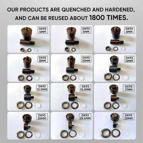 حلقة معدنية بقالب 1/8 بوصة (4 مم) - 1+3/16 بوصة (30 مم). فتحة مع أداة ضبط القالب. قوالب الإعداد لآلة الضغط اليدوية Universal KAM DK93 وDK98. 24 مقاسًا متاحًا (DK-93/1/8 بوصة/4 مم/أسود/300 مجموعة) in Kuwait