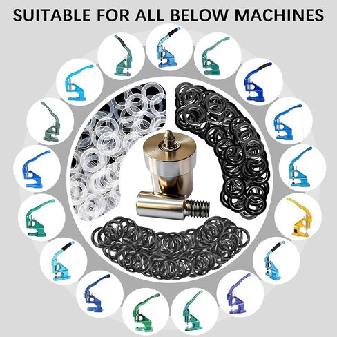 حلقة معدنية بقالب 1/8 بوصة (4 مم) - 1+3/16 بوصة (30 مم). فتحة مع أداة ضبط القالب. قوالب الإعداد لآلة الضغط اليدوية Universal KAM DK93 وDK98. 24 مقاسًا متاحًا (DK-93/1/8 بوصة/4 مم/أسود/300 مجموعة) in Kuwait