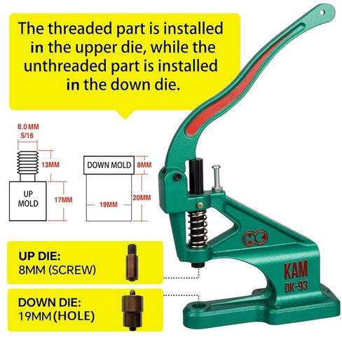 حلقة معدنية بقالب 1/8 بوصة (4 مم) - 1+3/16 بوصة (30 مم). فتحة مع أداة ضبط القالب. قوالب الإعداد لآلة الضغط اليدوية Universal KAM DK93 وDK98. 24 مقاسًا متاحًا (DK-93/1/8 بوصة/4 مم/أسود/300 مجموعة) in Kuwait