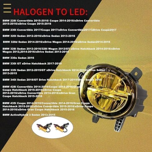 Fog Lights for BMW (F30 F32 F33 F36, 230i 320i 328d 328i 330e 330i 335i 340i 428i 430i 435i 440i, 2 3 4 Series), 2012-2020, LED Fog Lamps Replacement, 1 Pair, LED Bulbs (Yellow Lens) in Kuwait