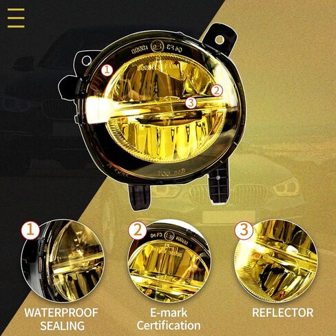 Fog Lights for BMW (F30 F32 F33 F36, 230i 320i 328d 328i 330e 330i 335i 340i 428i 430i 435i 440i, 2 3 4 Series), 2012-2020, LED Fog Lamps Replacement, 1 Pair, LED Bulbs (Yellow Lens) in Kuwait