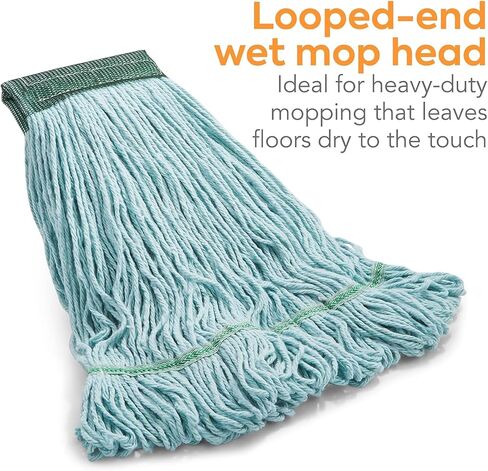Coastwide Professional Looped-End Wet Mop Head, Medium, Recycled PET/Cotton Blend, 5" Headband, Blue in Kuwait