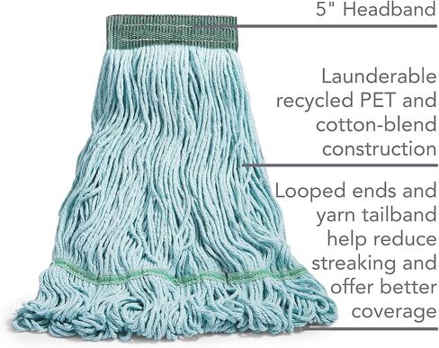 Coastwide Professional Looped-End Wet Mop Head, Medium, Recycled PET/Cotton Blend, 5" Headband, Blue in Kuwait