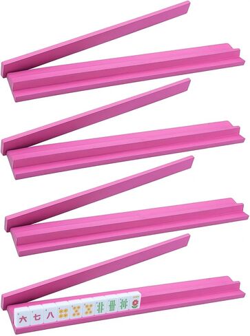 Leinuosen Wooden Mahjong Racks with Pushers 4 Set Magnet American Mahjong Tile Rack and Magnetically Attached Pushers Painted Tile Holders for Players Gift Family Game Night(Straight,Hot Pink) in Saudi Arabia