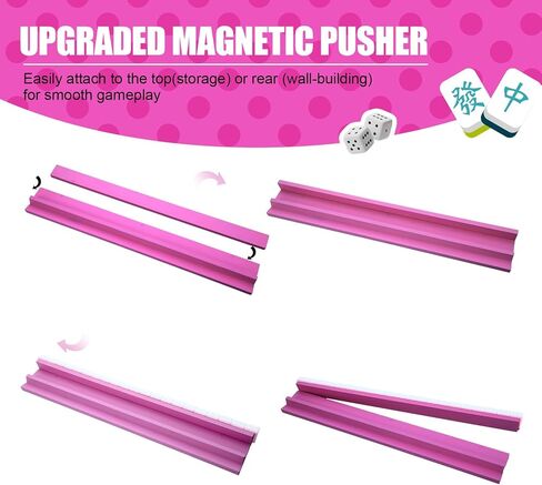 Leinuosen Wooden Mahjong Racks with Pushers 4 Set Magnet American Mahjong Tile Rack and Magnetically Attached Pushers Painted Tile Holders for Players Gift Family Game Night(Straight,Hot Pink) in Saudi Arabia