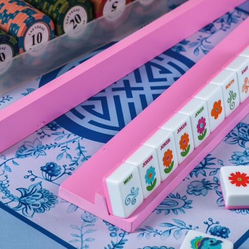 Leinuosen Wooden Mahjong Racks with Pushers 4 Set Magnet American Mahjong Tile Rack and Magnetically Attached Pushers Painted Tile Holders for Players Gift Family Game Night(Straight,Hot Pink) in Saudi Arabia