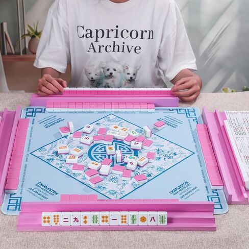Leinuosen Wooden Mahjong Racks with Pushers 4 Set Magnet American Mahjong Tile Rack and Magnetically Attached Pushers Painted Tile Holders for Players Gift Family Game Night(Straight,Hot Pink) in Saudi Arabia