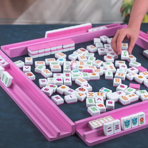 Leinuosen Wooden Mahjong Racks with Pushers 4 Set Magnet American Mahjong Tile Rack and Magnetically Attached Pushers Painted Tile Holders for Players Gift Family Game Night(Straight,Hot Pink) in Saudi Arabia