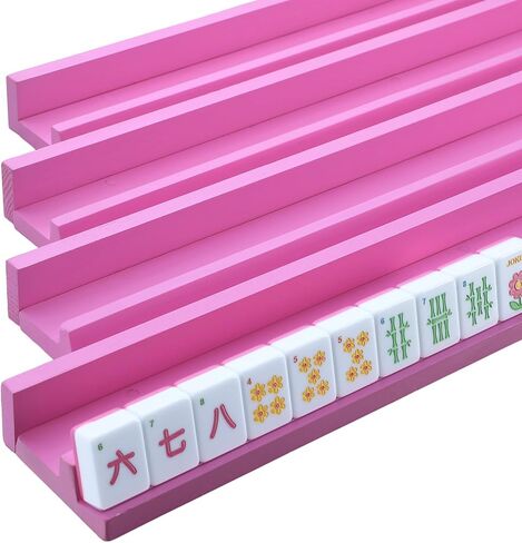 Leinuosen Wooden Mahjong Racks with Pushers 4 Set Magnet American Mahjong Tile Rack and Magnetically Attached Pushers Painted Tile Holders for Players Gift Family Game Night(Straight,Hot Pink) in Saudi Arabia