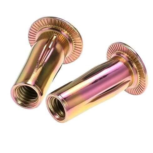 QWORK 5/16-18 Multi-Grip Rivet Nuts, 50 Pack Flat Head Threaded Insert Nut, Gold Zinc Finish, Pre-Bulbed Shank for for Construction Industrial in Saudi Arabia