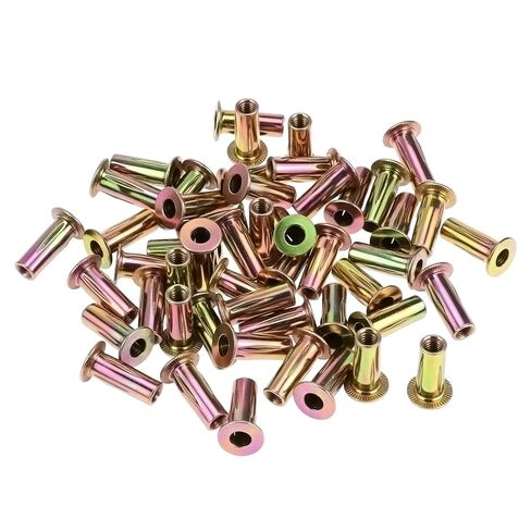 QWORK 5/16-18 Multi-Grip Rivet Nuts, 50 Pack Flat Head Threaded Insert Nut, Gold Zinc Finish, Pre-Bulbed Shank for for Construction Industrial in Saudi Arabia