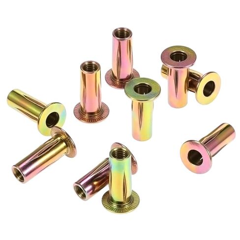 QWORK 5/16-18 Multi-Grip Rivet Nuts, 50 Pack Flat Head Threaded Insert Nut, Gold Zinc Finish, Pre-Bulbed Shank for for Construction Industrial in Saudi Arabia