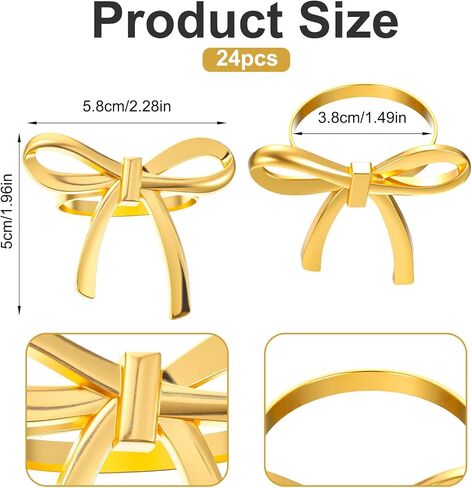 Gold Bow Napkin Rings Set of 24, Metal Butterfly Napkin Rings Bulk for Dining Christmas Bow Tie Napkins Ring Anniversary Wedding Birthday Party New Year Valentine's Day Banquet Table Decor in Saudi Arabia