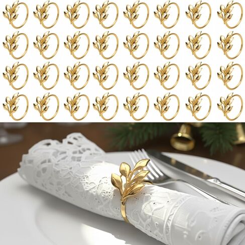 100 قطعة من حلقات المناديل الذهبية حامل مناديل حساسة لتناول الطعام وحفلات الزفاف وحفلات المائدة وديكورات الكريسماس والاستخدام اليومي - ورق ذهبي in Kuwait