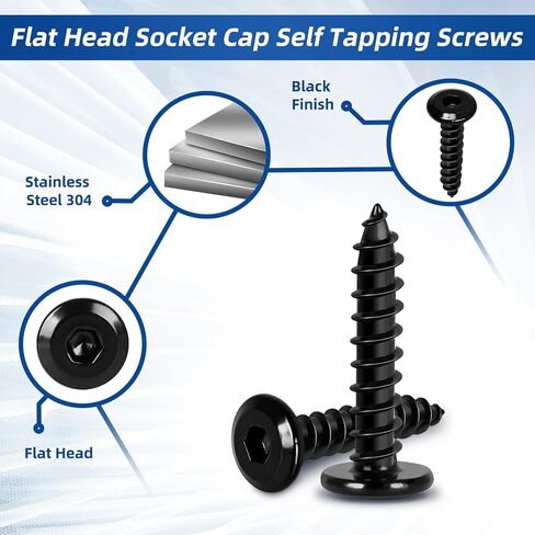 M6 x 20mm Flat Head Socket Cap Self Tapping Screws, Countersunk Wood Screws, 304 Stainless Steel 18-8, Allen Hex Drive, Black Finish, 25 PCS in Saudi Arabia