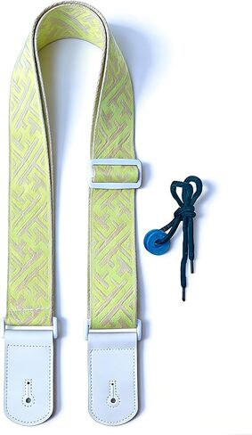 Guitar Strap, dopamine yellow youth modern fashion Cotton Guitar Strap with leather at both ends for bass, electric and acoustic guitars, comes with two strap anti-slip pads in Saudi Arabia