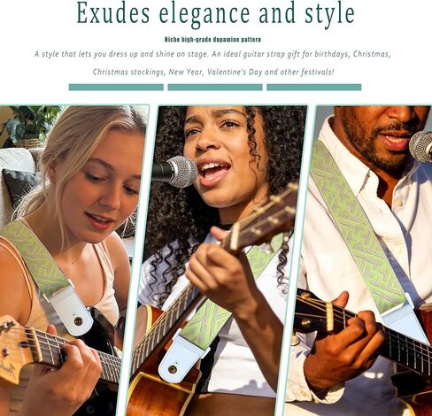 Guitar Strap, dopamine yellow youth modern fashion Cotton Guitar Strap with leather at both ends for bass, electric and acoustic guitars, comes with two strap anti-slip pads in Saudi Arabia
