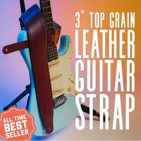 Levy's Leathers 3" Wide Amped Leather Series Guitar Strap with Foam Padding, Burgundy, (M26PD-BRG-BRG) in Kuwait