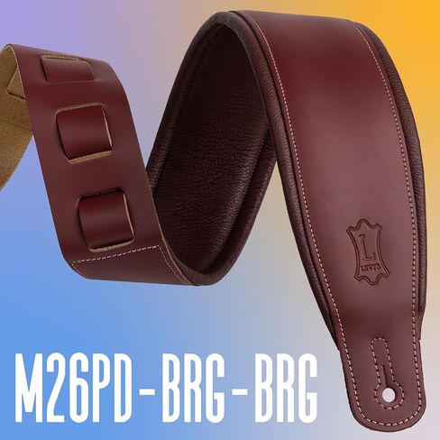 Levy's Leathers 3" Wide Amped Leather Series Guitar Strap with Foam Padding, Burgundy, (M26PD-BRG-BRG) in Kuwait