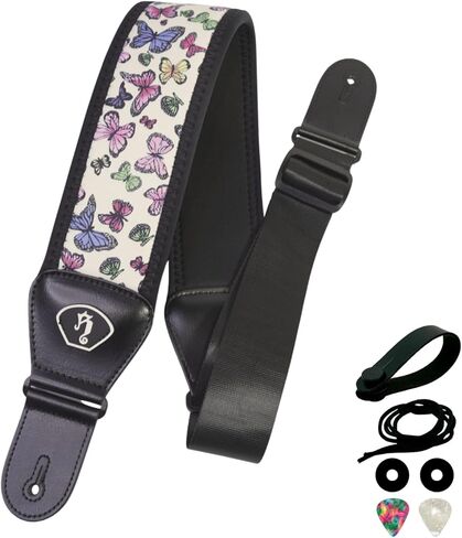 rockyou Zero-Gravity Stretch Guitar Strap -Special Butterfly Edition -Ergonomic Decompression Belt with Pick Holder -Fits All Guitars in Saudi Arabia
