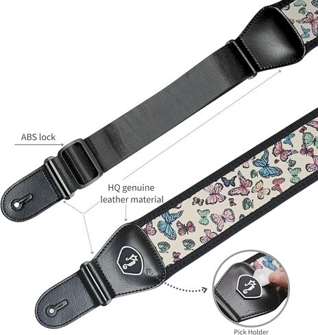 rockyou Zero-Gravity Stretch Guitar Strap -Special Butterfly Edition -Ergonomic Decompression Belt with Pick Holder -Fits All Guitars in Saudi Arabia