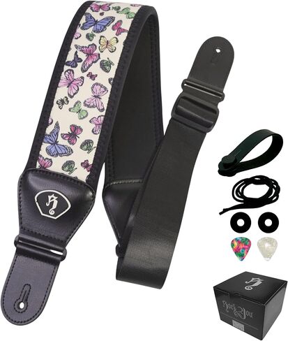 rockyou Zero-Gravity Stretch Guitar Strap -Special Butterfly Edition -Ergonomic Decompression Belt with Pick Holder -Fits All Guitars in Saudi Arabia