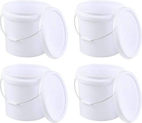 دلو طعام بلاستيكي أبيض سعة 7 جالون مع مقبض وغطاء، دلو بلاستيكي لتخزين الطعام مع أغطية، عبوة من 4 قطع in Kuwait