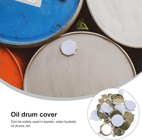 55 Gallon Oil Drum Lid Sealing Cap, Metal Waterproof Lid Tin Sealing for 200L Oil Drum, 1 Large & 1 Small s with Gasket, 20 Sets of 40 PCS, White in Saudi Arabia