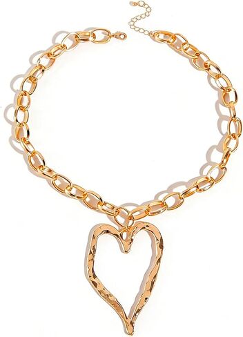 INENIMARTJ Chunky Gold Big Heart Necklace for Women,Exaggerated Hollow Heart Pendant Statement Necklace Chunky Thick Chain Choker Y2K Charm Jewelry Accessories in Saudi Arabia