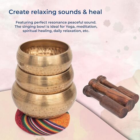 Tibetan Singing Bowl Set - Authentic Cuencos Tibetanos for Sound Healing, Meditation & Chakra Balancing - Includes Cushion, Mallet-Unique Spiritual Gifts for Women and Men (3 Chakra Set) in Saudi Arabia