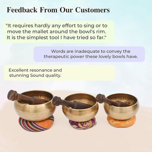 Tibetan Singing Bowl Set - Authentic Cuencos Tibetanos for Sound Healing, Meditation & Chakra Balancing - Includes Cushion, Mallet-Unique Spiritual Gifts for Women and Men (3 Chakra Set) in Saudi Arabia