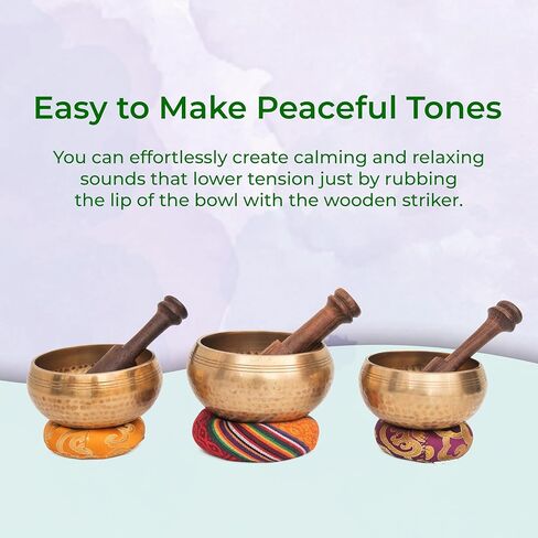Tibetan Singing Bowl Set - Authentic Cuencos Tibetanos for Sound Healing, Meditation & Chakra Balancing - Includes Cushion, Mallet-Unique Spiritual Gifts for Women and Men (3 Chakra Set) in Saudi Arabia