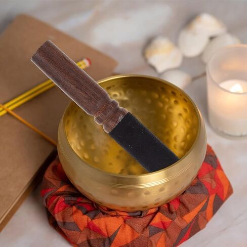 2 Pieces Tibetan Singing Bowl Mallet Suede Wooden Striker Leather Wrapped Meditation Mallet Sound Bowl Stick Buddha Musical Instruments for Buddhist Meditation Yoga Chime (Black and Brown) in Saudi Arabia