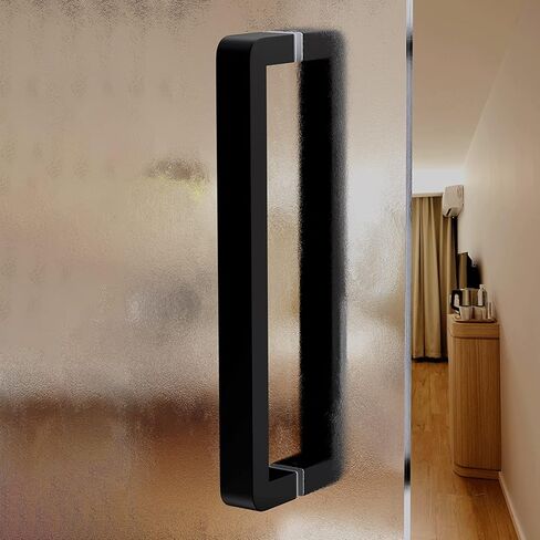 Square Glass Door Handle Back to Back, Door Pulls for Commercial/Home Use, Brushed Stainless Steel Door Hardware, Double Sided Sliding Barn Doors (Color : Black, Size : 52.5cm(20 5/8")) in Saudi Arabia