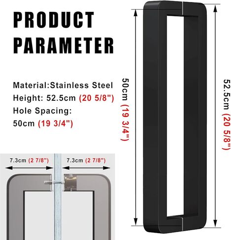 Square Glass Door Handle Back to Back, Door Pulls for Commercial/Home Use, Brushed Stainless Steel Door Hardware, Double Sided Sliding Barn Doors (Color : Black, Size : 52.5cm(20 5/8")) in Saudi Arabia