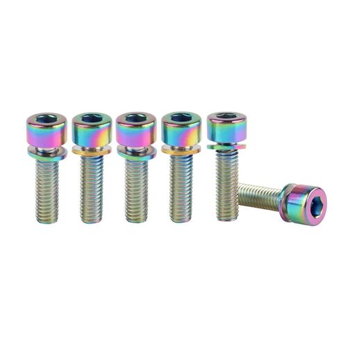 6 قطع M5x16 18 20 مم براغي جذع الدراجة من التيتانيوم مع غسالة 304 برغي سداسي من الفولاذ المقاوم للصدأ لقطع غيار الدراجات الجبلية MTB (أسود، M5x18 مم) in Kuwait