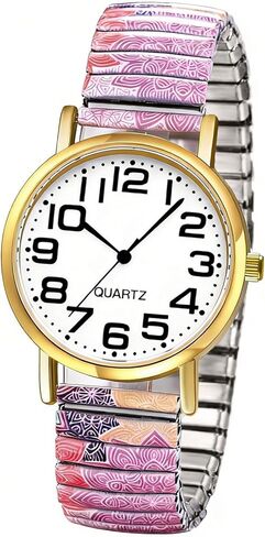 Avaner Women's Elastic Strap Watches: Stretch Band Ladies Large Face Easy Reader Analog Quartz Multicolored Boho Printed Bangle Wrist Watch in Saudi Arabia