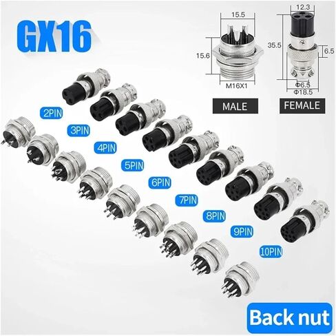 GX12/16/20 connector 2-15 pin male and female plug socket(GX16 Fixed,5SETS MALE FEMALE_4P) in Saudi Arabia
