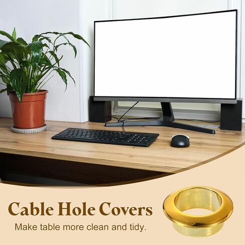 uxcell 6Pcs Desk Grommets, 1" (25mm) ABS Plastic Cable Hole Cover Wire Cord Organizer with Marked Cable Ties for Home Office Desktop Wire, Gold in Saudi Arabia