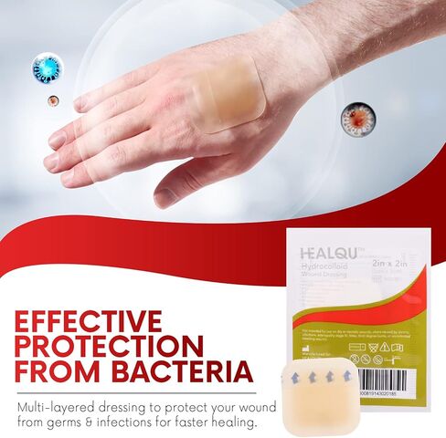Healqu Hydrocolloid Wound Dressing - 6x6" Thin - Box of 10 Large Bandages - Sterilized Bordered Hydrocolloid Patches for Bed Sores, Abrasions, and More - Waterproof and Absorbent with Protective in Saudi Arabia