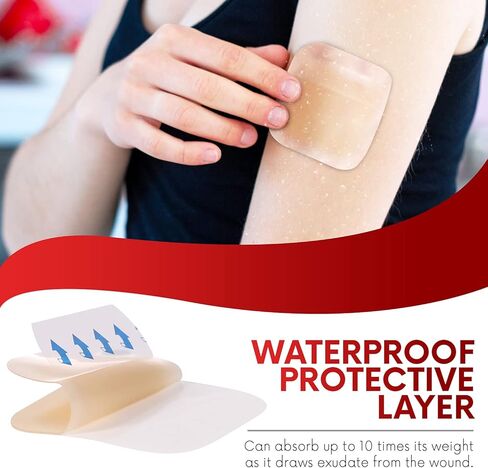 Healqu Hydrocolloid Wound Dressing - 6x6" Thin - Box of 10 Large Bandages - Sterilized Bordered Hydrocolloid Patches for Bed Sores, Abrasions, and More - Waterproof and Absorbent with Protective in Saudi Arabia