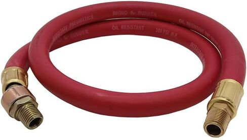 Red Rubber Air Hose Whip 3' Long 1/4" I.D. with 1/4" Male Ball Swivel in Saudi Arabia