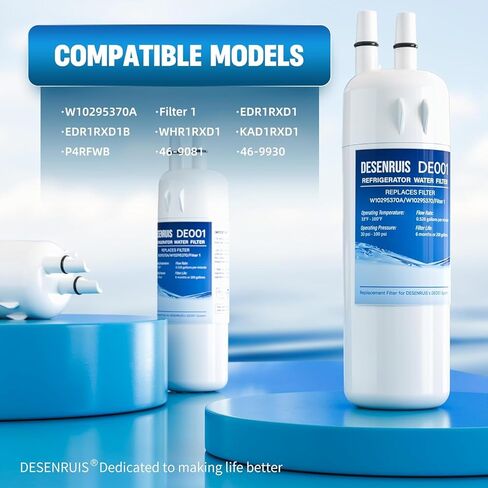 استبدال فلتر المياه W10295370A متوافق مع W10295370، EDR1RXD1، فلتر 1، WHR1RXD1، KAD1RXD1، P8RFWB2L، P8WB2L، P4RFWB، P5WB2L، حزمة من 4، من DESENRUIS in Kuwait