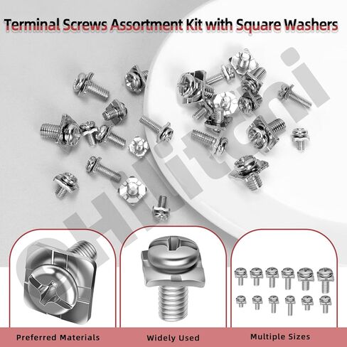 Hilitchi 240Pcs M3 M3.5 M4 M5 Battery Terminal Bolt Screws with Square Nuts 12 Sizes Carbon Steel Terminal Block Screws Assortment Kit Square Washers for Fixing Wires in Electrical Facilities in Saudi Arabia