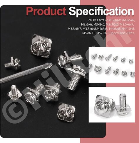 Hilitchi 240Pcs M3 M3.5 M4 M5 Battery Terminal Bolt Screws with Square Nuts 12 Sizes Carbon Steel Terminal Block Screws Assortment Kit Square Washers for Fixing Wires in Electrical Facilities in Saudi Arabia