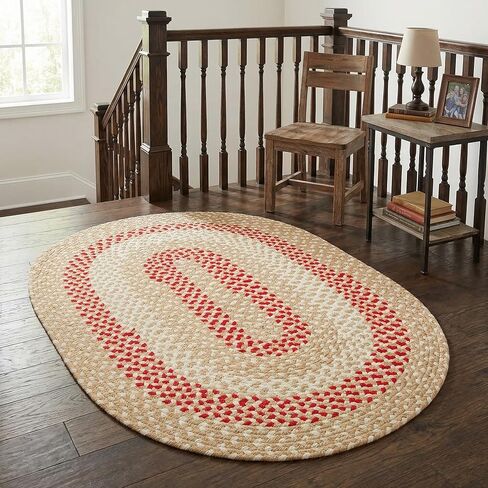 Super Area Rugs Oval 5' X 7' Green - Ivory Oval Braided Rug for Farmhouse Style Bedrooms and Living Rooms in Kuwait