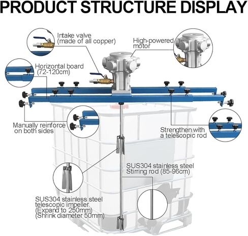 محرض هواء IBC، محرض هواء IBC سعة 265 جالون، مع مروحة قابلة للطي، أداة خلط آلة تحريك الطلاء، 1 حصان للزوجة 1000-10000CP، لخلط الطلاء الصناعي in Kuwait