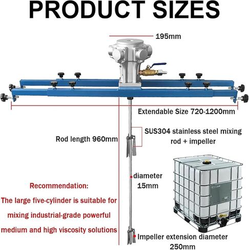 محرض هواء IBC، محرض هواء IBC سعة 265 جالون، مع مروحة قابلة للطي، أداة خلط آلة تحريك الطلاء، 1 حصان للزوجة 1000-10000CP، لخلط الطلاء الصناعي in Kuwait