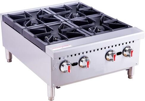 Commercial Gas Hot Plate 24 Inch, 4-Burner Countertop Range 120,000 BTU, Heavy Duty Stainless Steel Stove with Cast Iron Grates, NG/LP Convertible, ETL Listed for Restaurant in Kuwait
